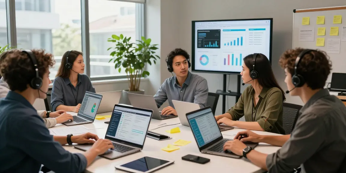 What is the best IT support company in London? Meeting of IT professionals discussing strategic solutions in a modern office.