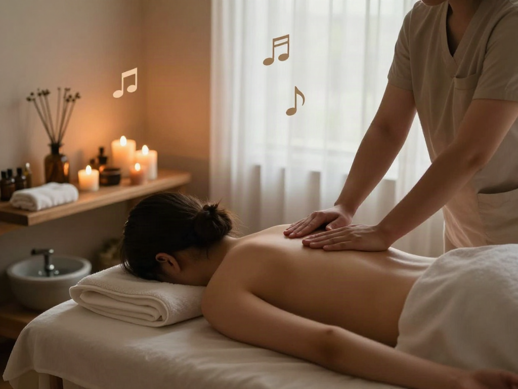 Therapist performing 송파출장마사지 in a calming wellness room with candles and soothing elements.